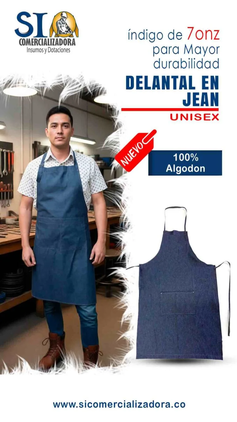 Delantal fabricado en tela indigo de 13.5 Onz